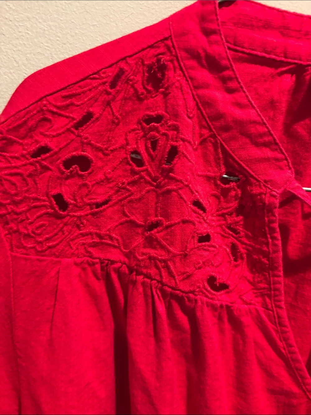 Knox Rose Bright Red Embroidered Tie-Front Blouse - Picture 3 of 6